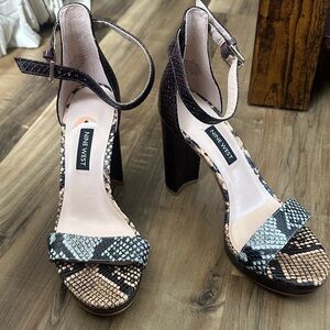 Nine West Snake-Print Block Heels in Brown and Tan